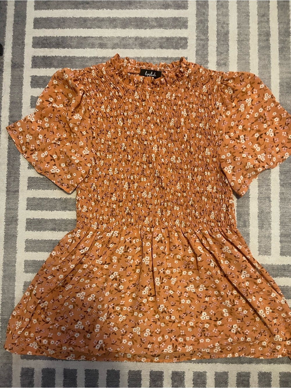 Lush Rust Orange Floral Smocked Peplum Blouse